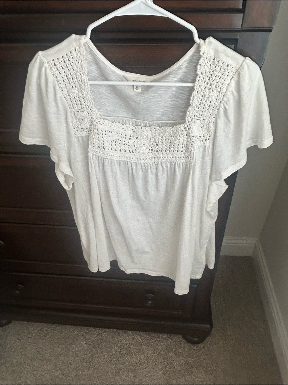 Lucky Brand White Crochet Square-Neck Blouse